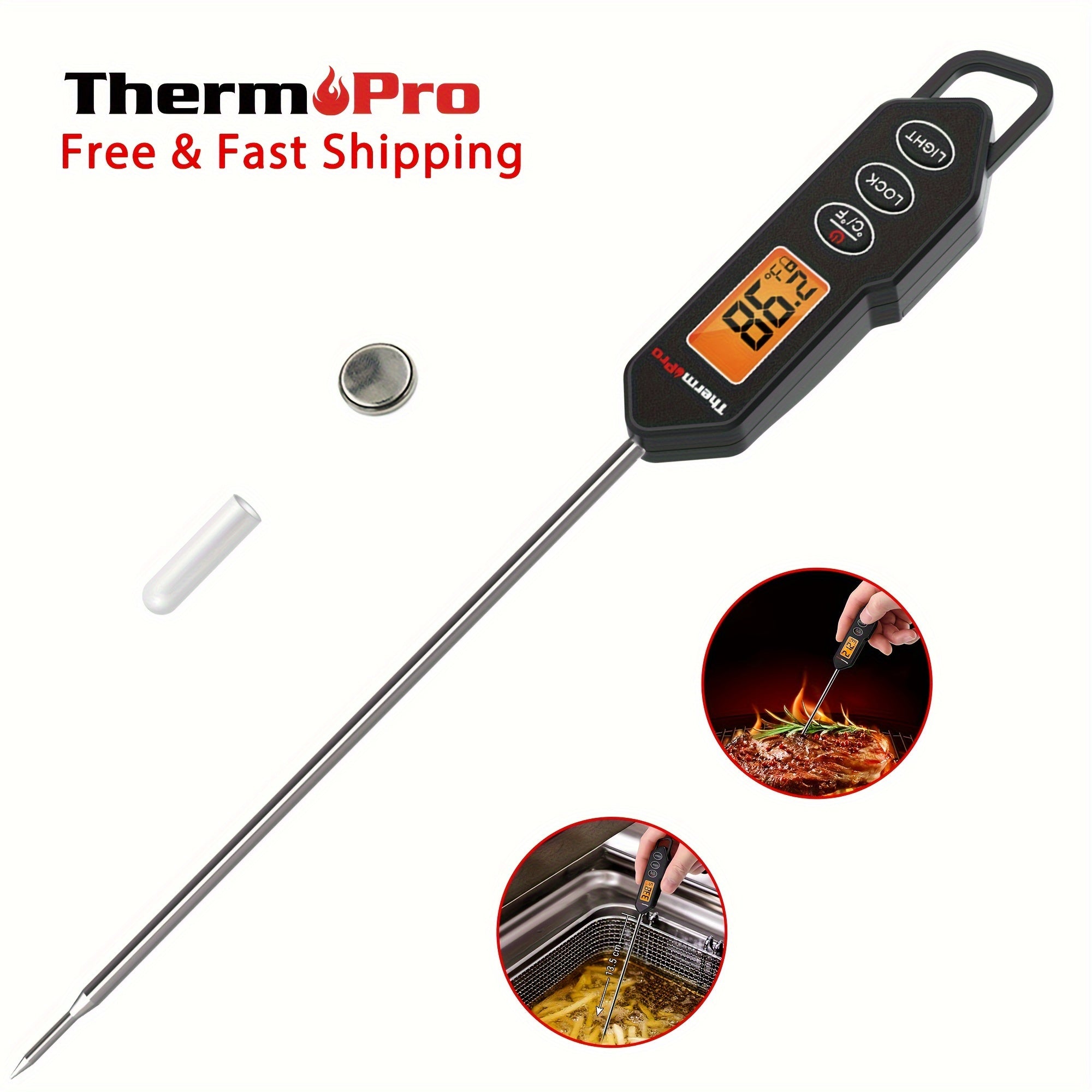 TEMU Thermopro Tp01h Digital Meat Thermometer For Cooking Candle Liquid Deep Frying Oil Candy, Kitchen Food Instant Read Thermometer With Super Long