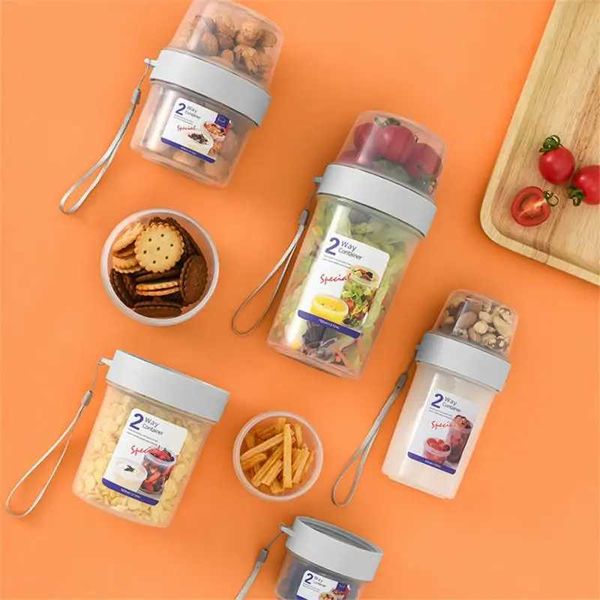 Bento Boxes Breakfast Oatmeal Cereal Nut Yogurt Salad Cup Seal Container Set with Fork Sauce Cup Lid Bento Tuppers Food Taper Bowl Lunch Box
