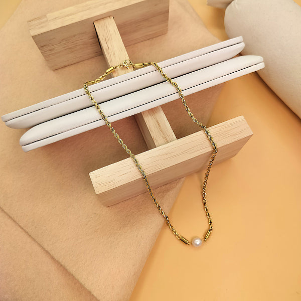 Collares de cadena de eslabones de perlas de imitación de plástico redondo y acero inoxidable de moda para mujeres