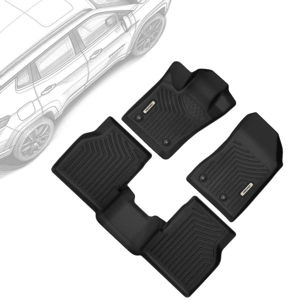 OEDRO Floor Mats for 2017-2025 Jeep Compass with Passenger Side w- 2 Floor Mat Retaining Posts, TPE All-Weather Guard Full Set Liners