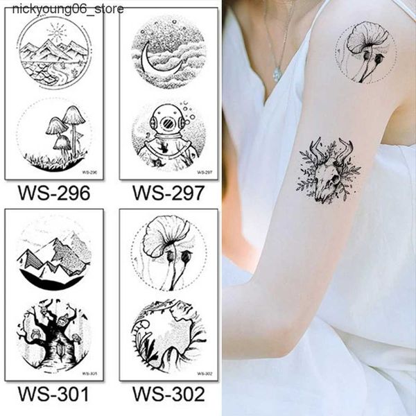 Tattoos Colored Drawing Stickers 1-10 Literary Girl Arm Mountain Deer Astronaut Whale Sticker Suitable for Legs Collar L240910