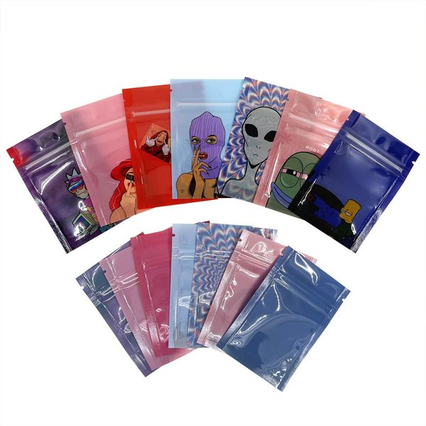 Empty Packaging Bags 1 Gram Small Mylar Bag 1g Packing Cartoon Baggies Zipper Dry Herb 7x10cm Gelato OG Kush Shape Plastic Case Package Bag