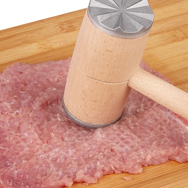 Wood Meat Tenderizer Hammer Double Side Aluminum Steak Beef Pork Chicken Hammer Kitchen Tools Professional Meat Wood Hammers VT1585 ZZ