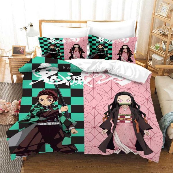 Bedding sets Kamado Tanjirou Kamado Nezuko Printed Cartoon Custom Bedding Set Devil Killer Cartoon Down Duvet Cover Full Queen King 3 pieces