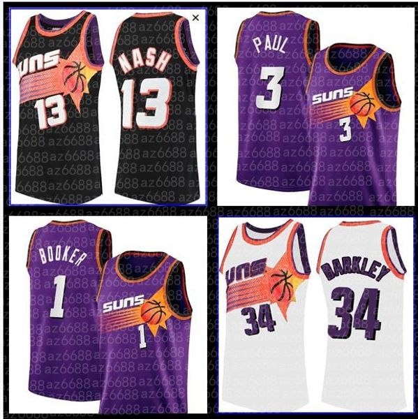 Devin Booker Chris Paul Basketball Jersey Phoenixs Men Charles Barkley Steve Nash Josh Jackson 2022 New 75th Anniversary