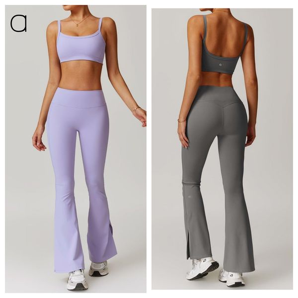 A533 Naked Feeg Athletic Clothing Microfiber Sports Bra & Wide-Leg Gym Trousers For Women Lzzg