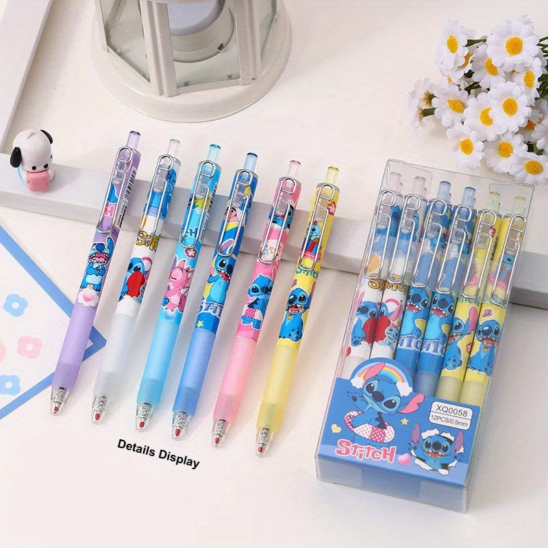 TEMU Stitch-themed Gel Pens | 0. 5mm Black Ink | Durable Plastic, Quick-dry | Fun Cartoon Design With Stitch Illustration | Ideal For School & Office