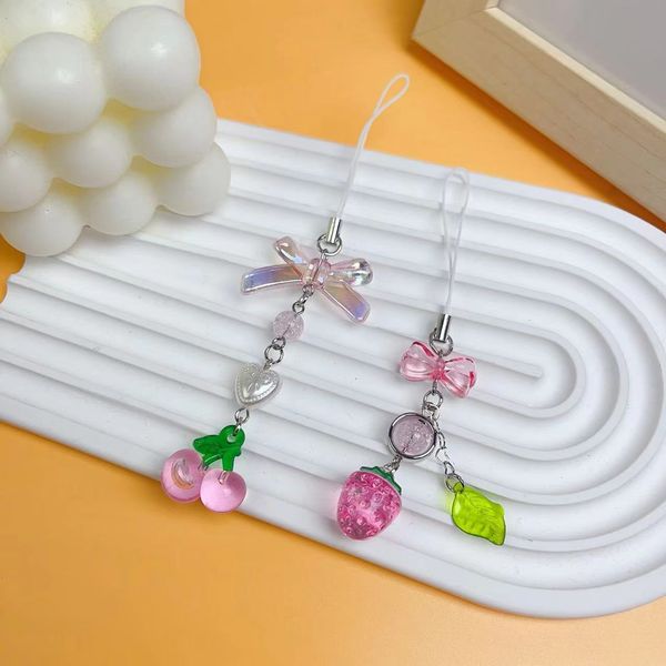 ddmygifts and Fresh, Sweet, Transparent Acrylic Strawberry Pendant Personalized Fashion Cherry Beaded Phone Case Hanging Chain Decoration A