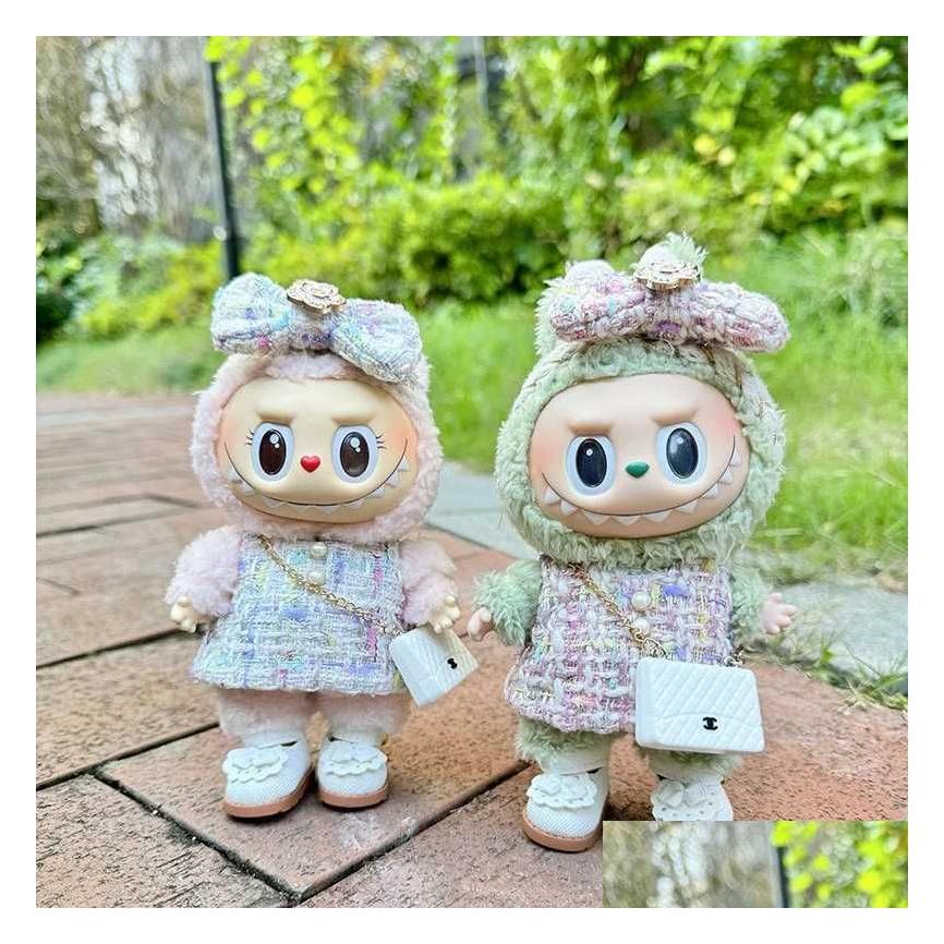 Doll Apparel 17Cm Plush Dolls Clothes The Monster Labubu Outfit Accessories Clothing Diy Kids Gift Camellia Dress Pearl Crossbody Ba Dhwsl