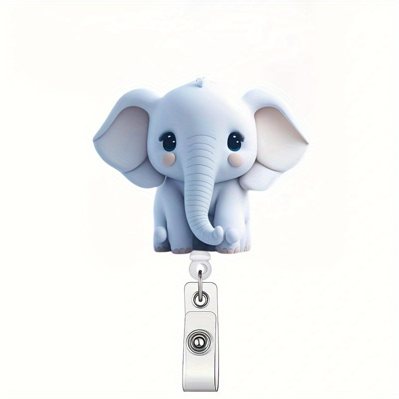 TEMU 1pc Cute Elephant Pattern Retractable Badge Reel, With Rotating Clip, Durable Acrylic () Id Card Holder, For Nurse, Medical Student, Doctor And