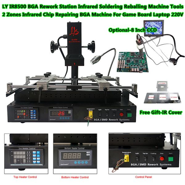 LY IR8500 BGA Rework Station Infrared Soldering Reballing Machine Tools With 8 Inch CCD 4 PCS IR Cover Optional For Chip Repair