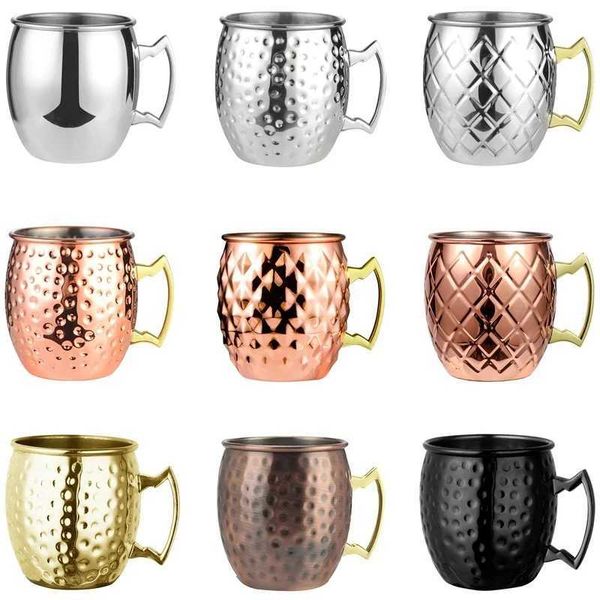 1pcs 550ml 18 Ounces Moscow Mule Mug Stainless Steel Hammered Copper Plated Beer Cup Coffee Cup Bar DrinkwareM240803