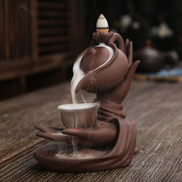 Novelty Items 1pc Creative Home Decorations Zen Meditation Buddha Hand Lotus Tea Ceremony Backw Incense Candle Holders Decor 230810