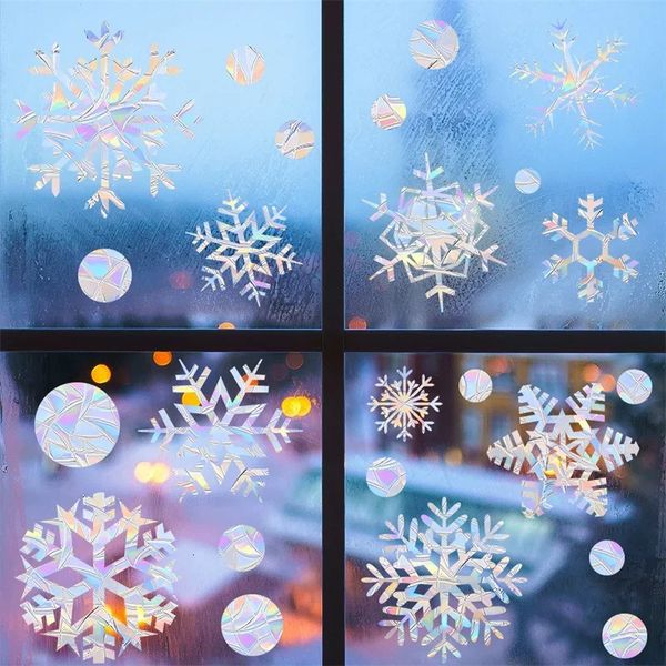 1 Set Snowflakes Pattern Sun Catcher Stickers Rainbow Prisms PVC Electrostatic Window Glass Decals for Christmas Home Decoration 241107