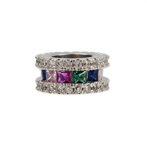 Perles européennes plates et rondes en laiton plaqué oxyde de zirconium