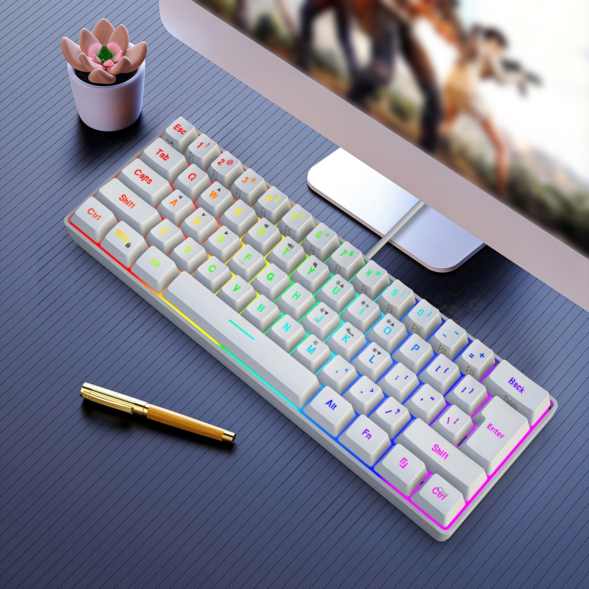 TEMU Snpurdiri 60% Wired Gaming Keyboard, Rgb Backlight Mini Small Size Convenient To Carry 61 Key Thin Film Keyboard, Suitable For Pc- Gamers,