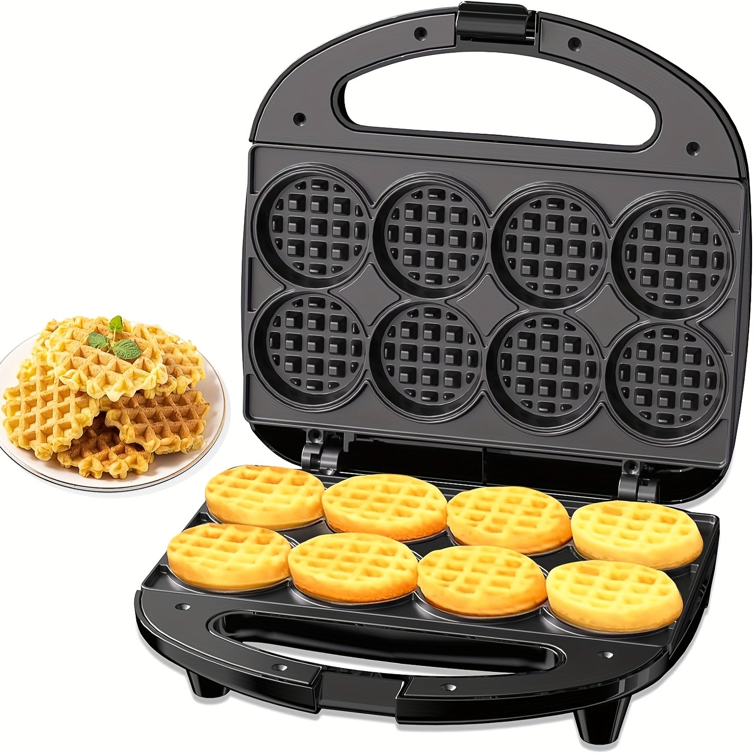 TEMU For, 8 Bite-sized 2'' , Dual Plates For Quick Release & , Perfect For Family Breakfasts, Double Sided Waffle Maker, Waffle Maker Electric