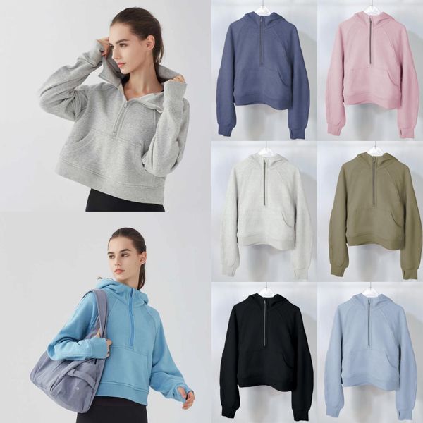 LU-220 Sports Coat Women&#039;s Half Zipper Hoodie Sweater Loose Versatile Casual Baseball Suit Running Fitness Yoga Gym Clothes Jacket Top