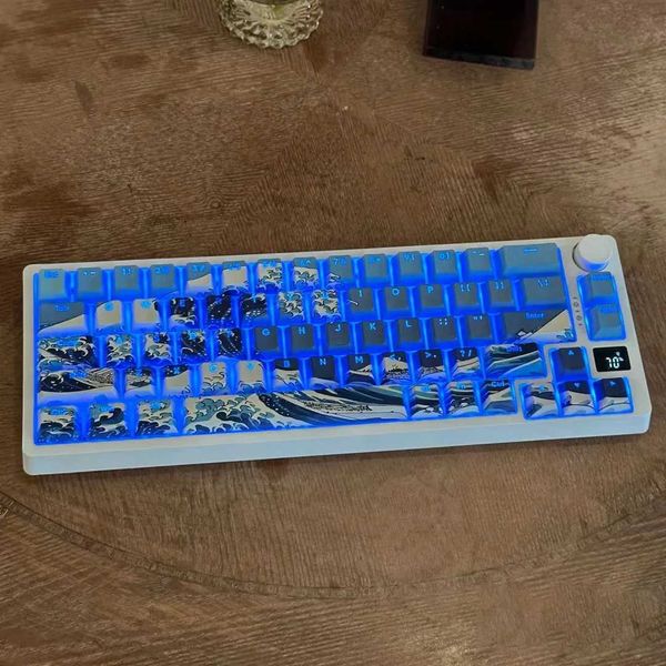 Keyboards Great Wave Of Kanagawa Shine Through PBT Keyca 125 Keys Dye Sub Keyca Cherry Profile for Cherry MX Switches Gaming Keyboard z25012