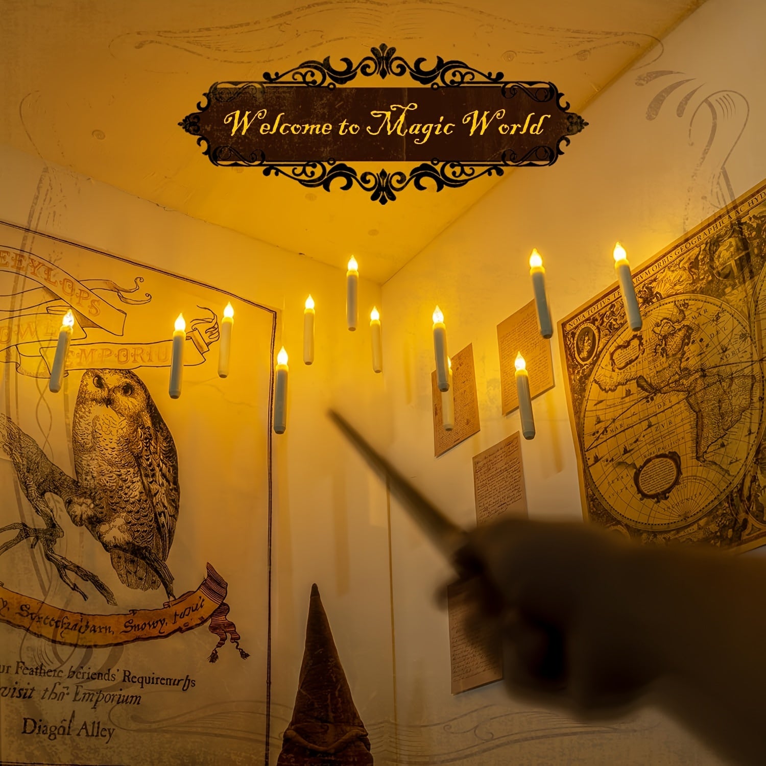 TEMU Hanging Floating Candles With Wand Remote And String, 12pcs Flying Flameless Led Taper Candles Warm White Light, Battery Operated Window Candles