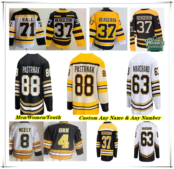 Boston 100th Centennial Hockey Jersey Bobby Orr David Pastrnak Patrice Bergeron Brad Marchand Pavel Zacha Hampus Lindholm Jeremy Swayman Linus Ullma