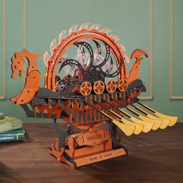 Robotime Rokr DIY Assemble Toys LK802 Viking Dragon Ship Model Kit 3D Wooden Puzzles For Adults