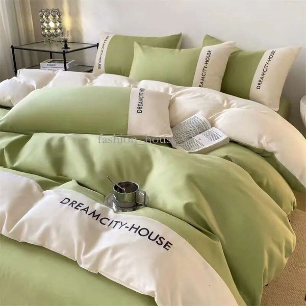 Bedding Sets Designer High-Quality Home Pure Cotton Bedding Washed Wool Four-Piece Double Set Solid Color Quilt Set Bed Sheet Student Dormit