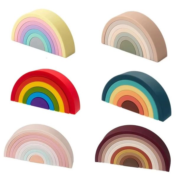 Tyry.hu 6-10pcs Bloco de edifício de silicone bebê bpa grátis Rainbow Block Soft 3D Montessori Toys Baby Teether Gifts 250114