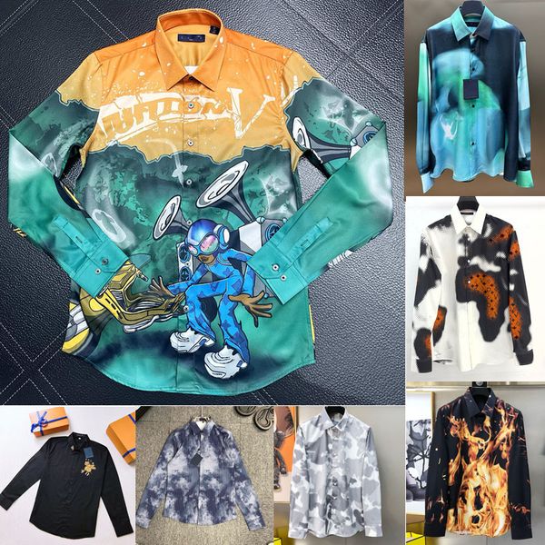 Men&#039;s Dress Shirts Designer Luxury Shirt Slim Mens Business Casual Shirts Quality Embroidery Blouse Speakerman Long-Sleeved Printed Sil