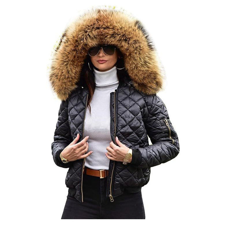 New Autumn and Winter Womens Cotton Jacket Down Cotton Coat Short Hooded Womens Clothing Plus Size Cotton Jacket Outerwear