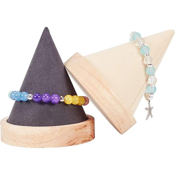 Présentoirs pour colliers-bracelets en forme de cône en bois