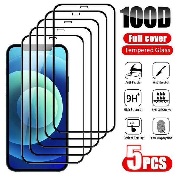 5Pcs Protective Glass For iPhone 15 13 12 14 Pro Max 7 8 Plus Screen Protector For iPhone 11 PRO X XS MAX XR Full Cover Glass M250120