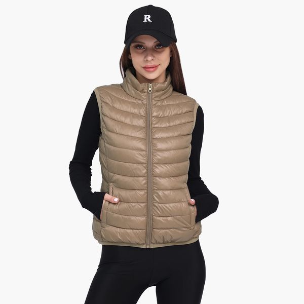 SANTELON Women Winter Lightweight Warm Water-Resistant Packable Puffer Vest With Pockets Sleeveless Stand Collar Coats Outerwear 241205