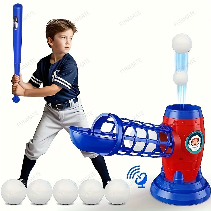 TEMU Fully Automatic Children's Baseball Machine, Plastic Baseball Toy Set, Including 10 Balls, Baseball Sports Training Equipment, For Birthday And