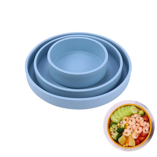 3pcs-set Round Silicone Plates Unbreakable Dinner Dishes Plates Set Dishwasher Microwave Safe Dinnerware Baking Fruit Bowls Kitchen Camping