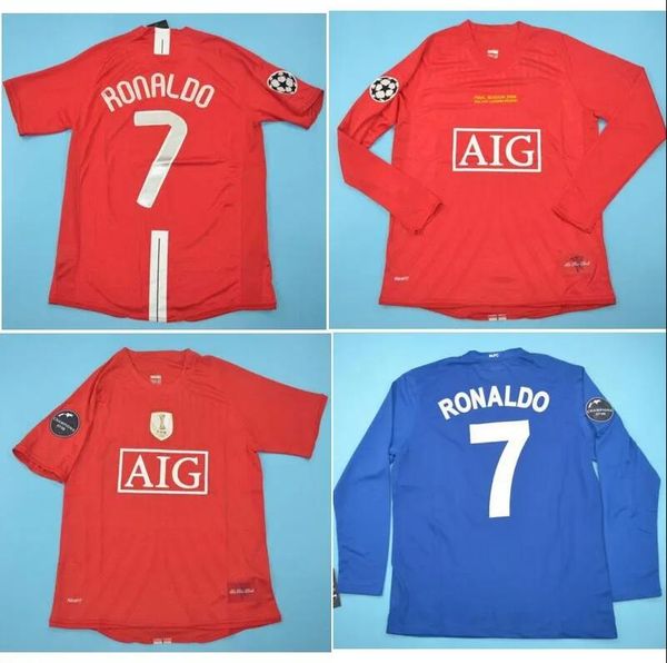 Top 2008 FINAL MOSCOW RONALDO Retro Jerseys Classic Vintage 08 09 SCHOLES VIDIC Soccer Jersey ROONEY Shirts Utd Maillot De Football jerseey