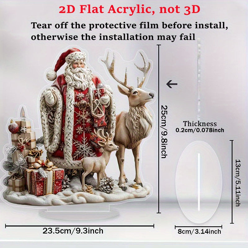 TEMU 2d Flat, 2d Flat Desktop Decor, Not 3d!!! 25cm Santa And Reindeer Acrylic Decorative Sign With Stand - Christmas Holiday Tabletop Ornament