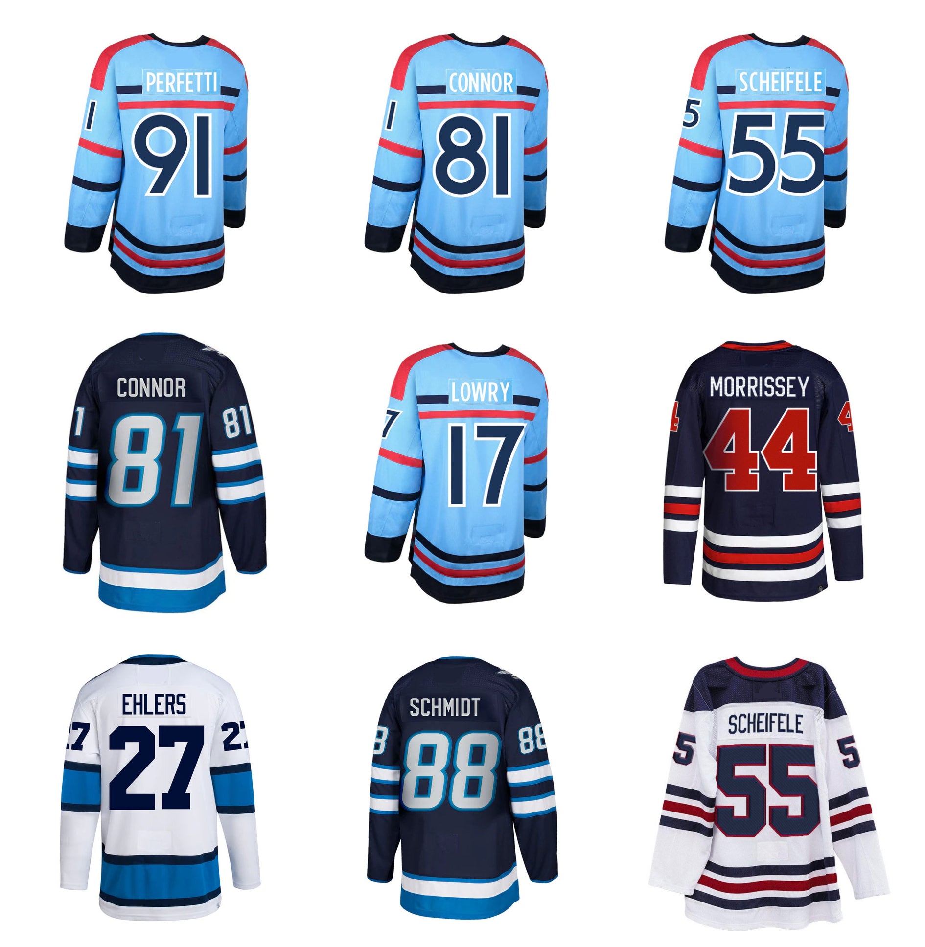 Kyle Connor Nikolai Ehlers RCAF Anniversary Winnipeg Hockey Jersey Jets Josh Morrissey Mark Scheifele Adam Lowry Logan Stanley Neal Pionk Alex Iafal