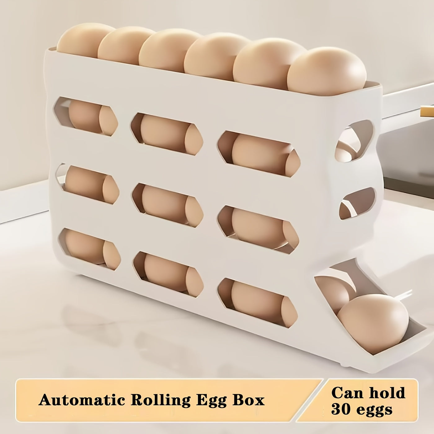 TEMU 30 Eggs Refrigerator Holder - Automatic Rolling Refrigerator Egg Organiser, Space Saving Egg Dispenser Holder, 4 Tier Refrigerator Egg Holder,