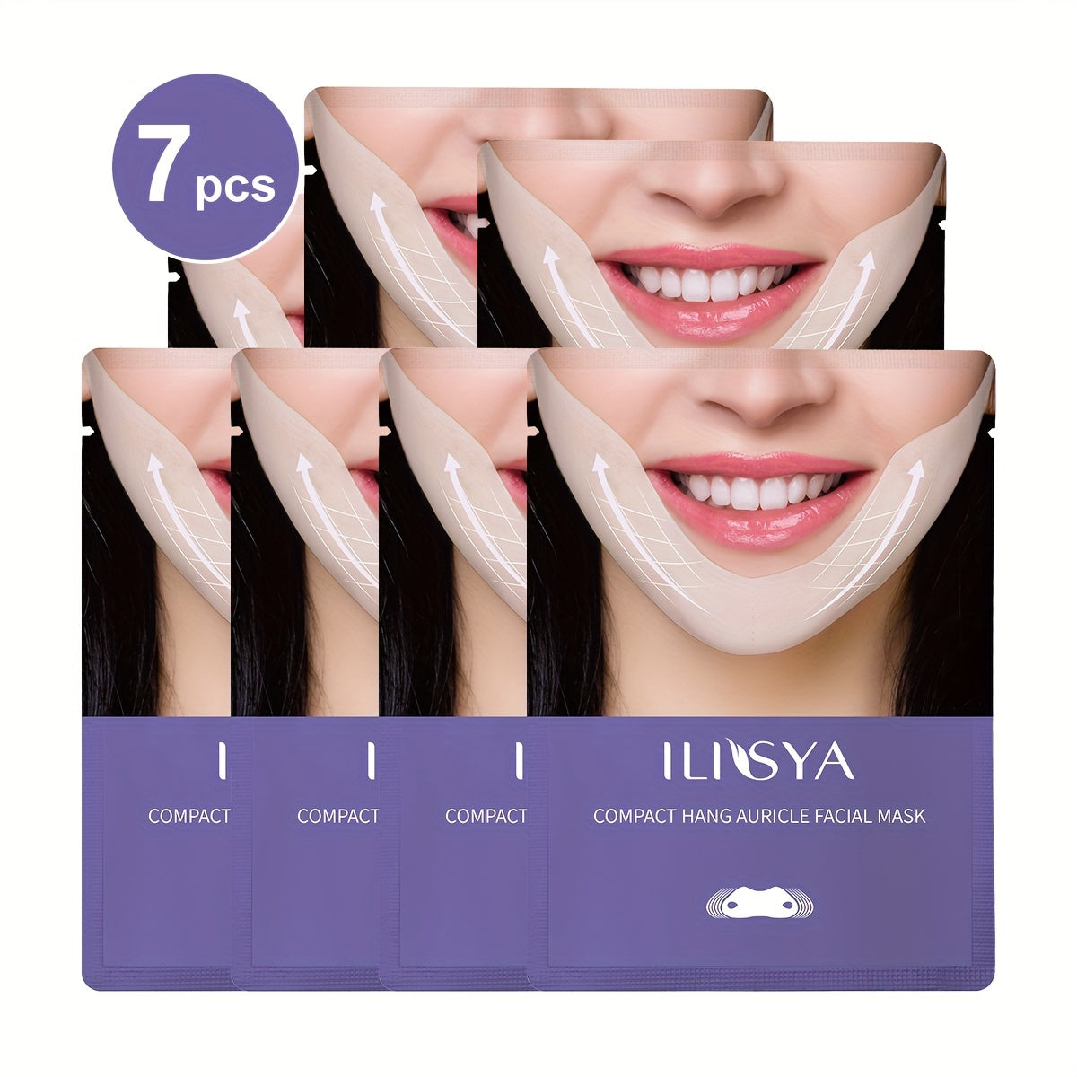 TEMU Ilisya V Shaped Double Chin Gel Mask 7pcs, V Line Chin Lifting Strap, Toning Hydrogel Collagen Face Mask With Hyaluronate And Coffee Extract,