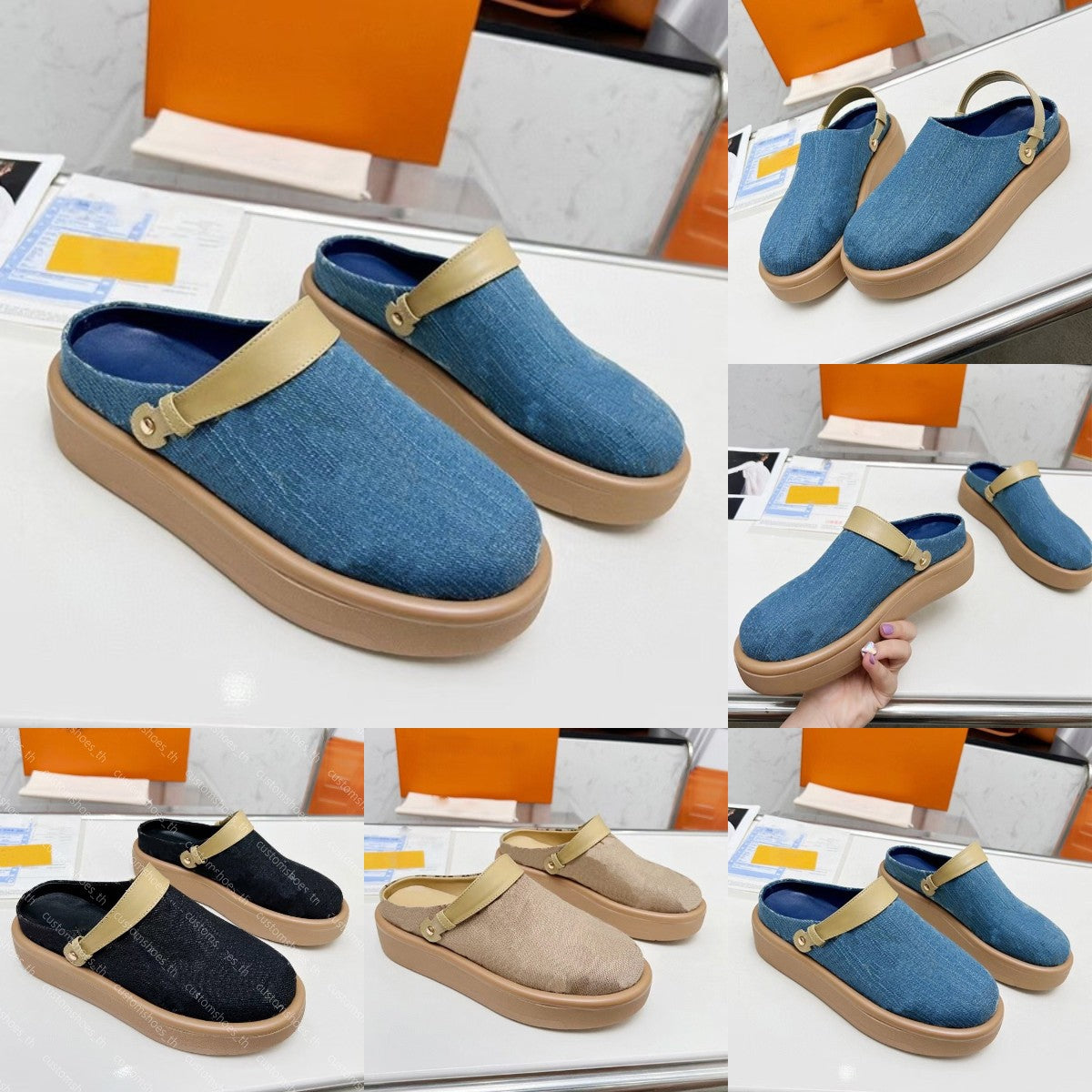 Designer Sandals Aspen Platform Clog Printing Platforms Slides Denim Slippers Calfskin Leather Mules Buckle Ankle-Wrap Mule Brand Shoes Women Platfo