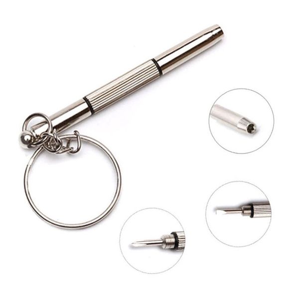 Portable 3 in 1 Eyeglass Screwdriver Metal Sunglass Watch Jewelry Electronics Toy Repair Tool Multifunctional Keychain Mini Hand Tools W0014
