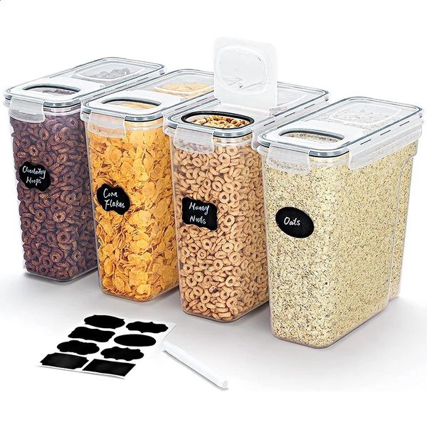 4L grain storage container with lid 124 airtight food moistureproof cans label stickers kitchen organization box 240826