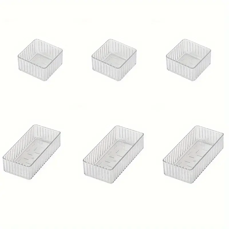 TEMU [moonxian] A Set Of 6 Transparent Plastic Drawer Organizers, Multi-sized Pet Storage Boxes Suitable For Cosmetics, Lipsticks And Eyeshadows -