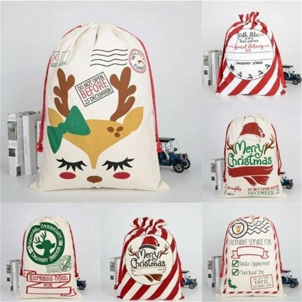 Santa New Sac Canvas Cotton Large Heavy Drawstring Gift Bags Personalized Festival Party Christmas Decoration Sea Delivery 907
