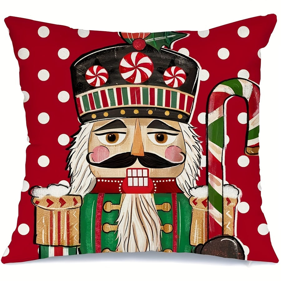 TEMU 1pc Rustic Farmhouse Nutcracker Pillow Cover, Linen Material, Zippered, Machine Washable, Design, Holiday Decorative Throw Case For Home Sofa