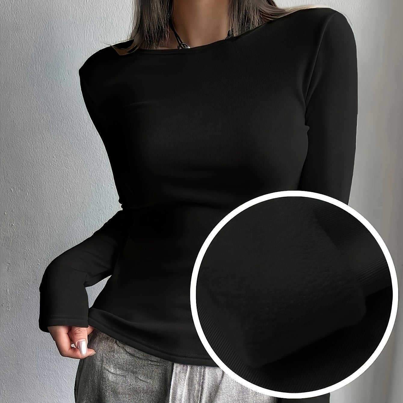 TEMU Women's Long Sleeve T-shirt - Soft Warm Layering Top, Elegant Everyday & Formal Outfits - Chic Tee For Office, , Party, Casual Attire - Women's