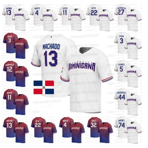 2023 World Baseball Dominican Jersey 22 Juan Soto 13 Manny Machado 5 Wander Franco 4 Ketel Marte 9 Jean Segura 35 Teoscar Hernandez 32 Nelso