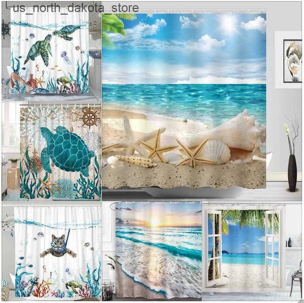 Shower Curtains Ocean shower curtain beach tropical palm island turtle cat sailboat flamingo coral shell bathroom decoration shower curtain