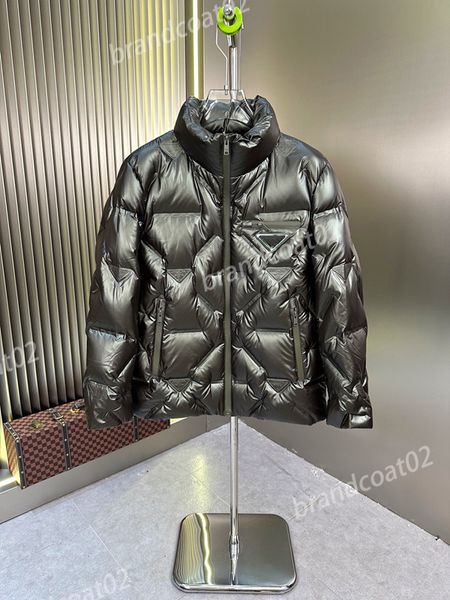 Triangle logo diamond grid glossy down for men&#039;s casual, waterproof, warm, stand up collar jacket, fashionable jacket